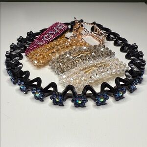 Black Blue Ab Floral Hairband headband champagne grey beaded barrette love clip